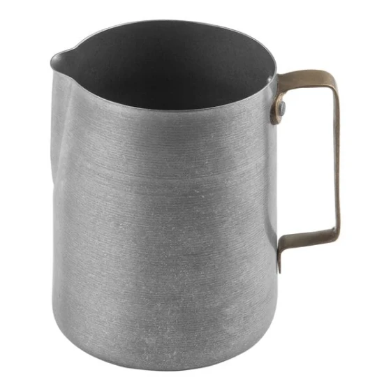 TableCraft 36 oz. Vintage Finish Stainless Steel Frothing Pitcher with Gold Handle 12059