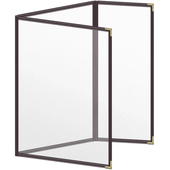 H. Risch, Inc. TEDQ Deluxe Sewn 8 1/2" x 11" Brown 6 View Menu Cover with Gold Smooth Corners and Matte Finish