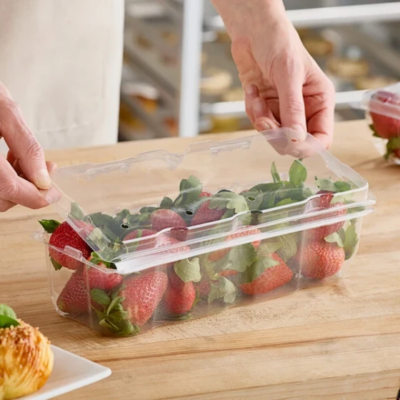 D&W Fine Pack 53 oz. Clear Vented Rim PET Plastic Clamshell Produce / Berry Container - 320/Case