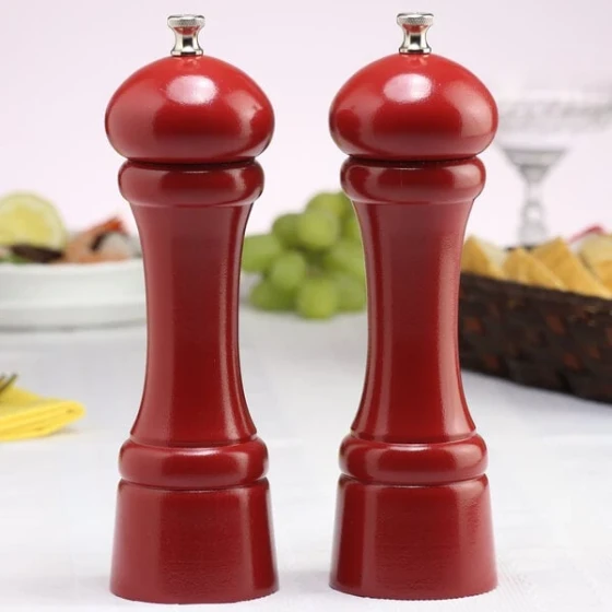 Chef Specialties 08602 Professional Series 8" Customizable Autumn Hues Candy Apple Red Pepper Mill and Salt Mill Set