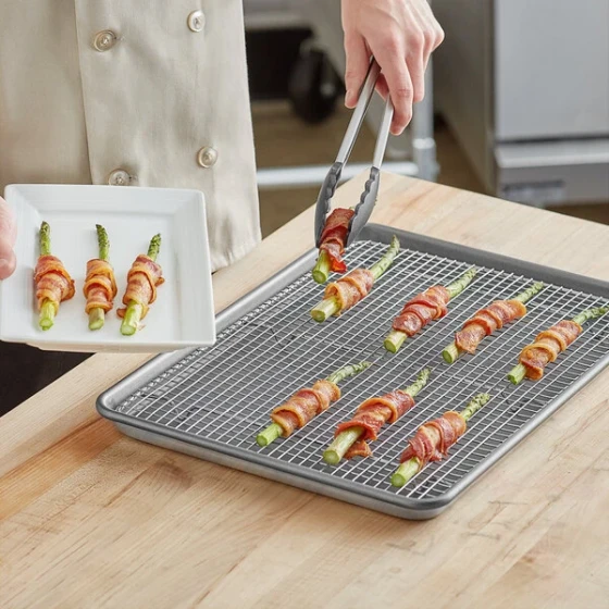 Baker's Lane Half Size Non-Stick 18 Gauge 13 inch x 18 inch Wire in Rim Aluminum Sheet Pan with Stainless Steel Footed Cooling Rack