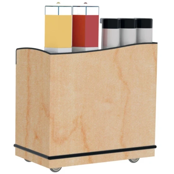 Lakeside 8708HRM Stainless Steel Full-Service Hydration Cart with Adjustable Universal Ledges and Hard Rock Maple Laminate Finish - 44 3/4" x 25 3/4" x 42 1/2"
