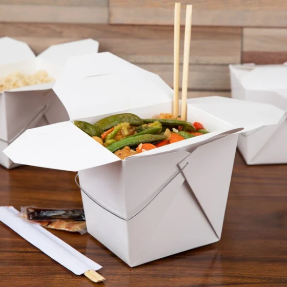 Fold-Pak 64WHWHITEM 64 oz. White Chinese / Asian Paper Take-Out Container with Wire Handle - 200/Case