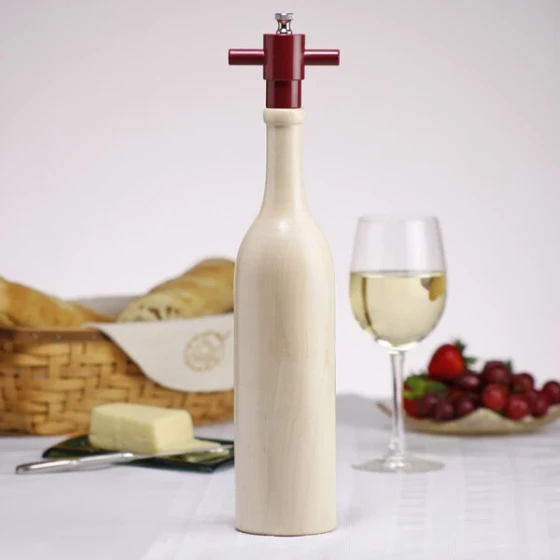 Chef Specialties 16008 Professional Series 14 1/2" Customizable Natural Finish Chateau Wine Bottle Salt Mill