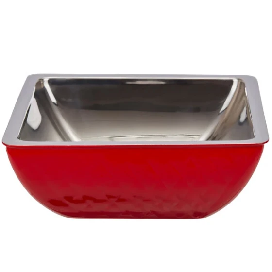 Bon Chef Diamond Collection Cold Wave 3 Qt. Red Triple Wall Square Bowl
