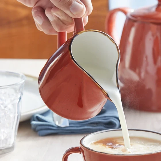 Acopa Keystone 10 oz. Sedona Orange Stoneware Creamer - 2/Pack
