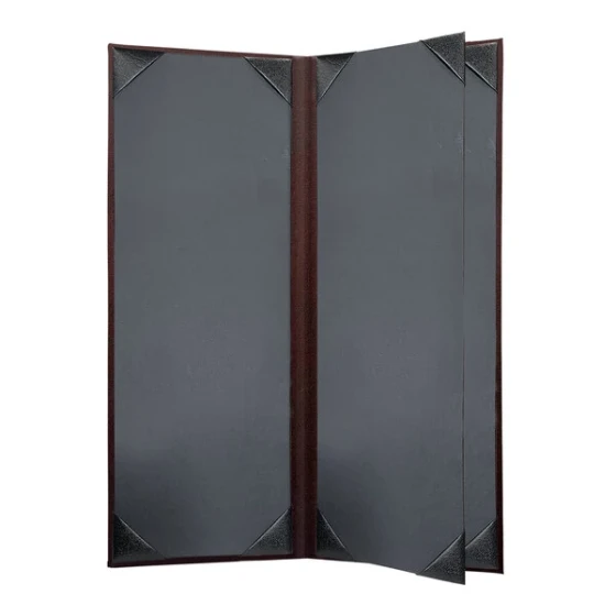H. Risch, Inc. 4 1/4" x 11" Wine Tuxedo Leather Customizable 4 View Menu Cover with Picture Corners