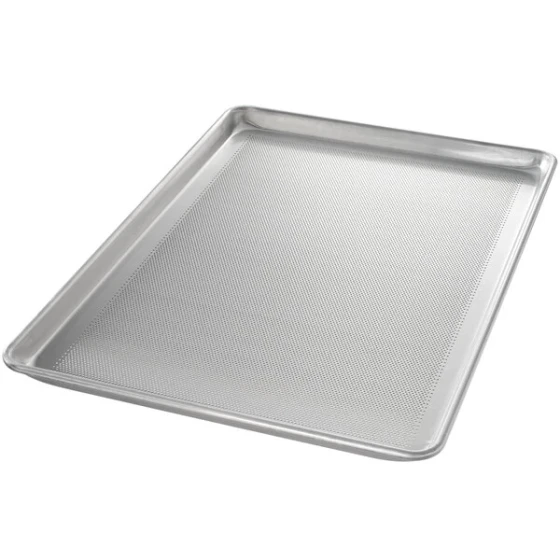 Chicago Metallic 44690 StayFlat Full Size 16 Gauge Glazed 17 7/8 inch x 25 13/16 inch Wire in Rim Aluminum Perforated Sheet / Bun Pan