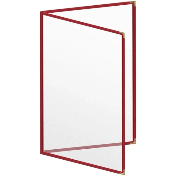 H. Risch, Inc. TED Deluxe Sewn 11" x 17" Red 4 View Menu Cover with Gold Decorative Corners and Matte Finish