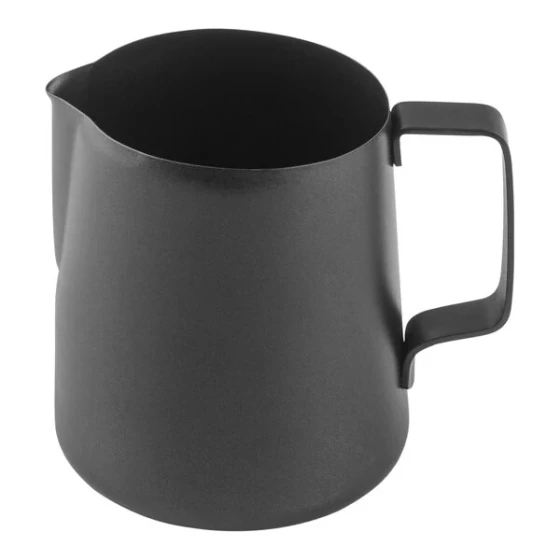 TableCraft 18 oz. Black Stainless Steel Frothing Pitcher 12061