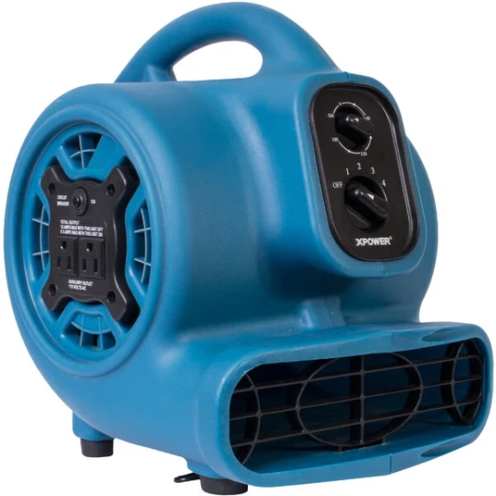 XPOWER P-230AT-Blue 3-Speed Compact Air Mover with GFCI Power Outlets and Timer - 1/4 hp