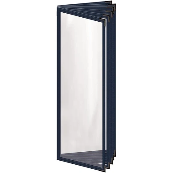 H. Risch, Inc. TE-12V Deluxe Sewn 4 1/4" x 14" Blue 12 View Vinyl Menu Cover with Black Smooth Corners and Gloss Finish