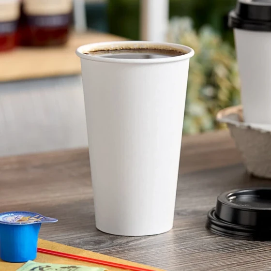 Choice 16 oz. White Poly Paper Hot Cup - 50/Pack