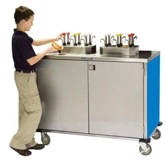 Lakeside 70220BL Stainless Steel EZ Serve 4 Pump Condiment Cart with Royal Blue Finish - 27 1/2" x 33" x 47"