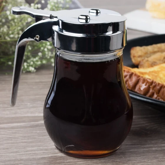 TableCraft 406CP 6 oz. Glass Teardrop Syrup Dispenser with Chrome-Plated ABS Top - 12/Pack