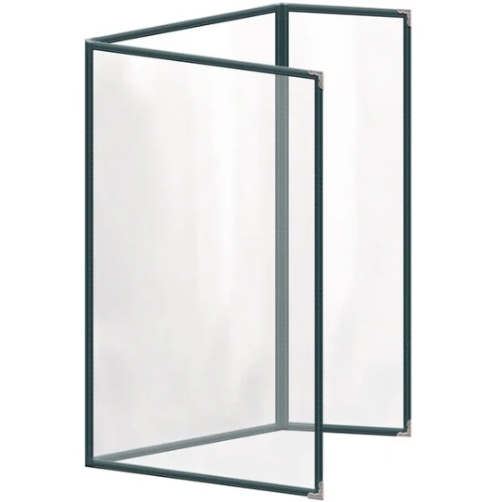 H. Risch, Inc. TEDQ Deluxe Sewn 8 1/2" x 14" Green 6 View Menu Cover with Silver Decorative Corners and Glossy Finish