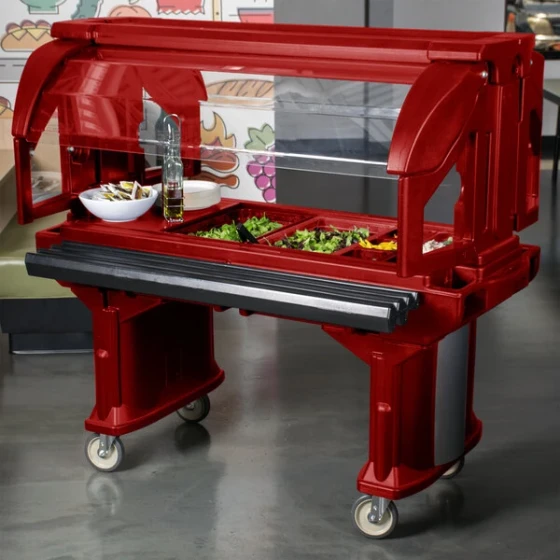 Cambro VBR5158 Hot Red 5' Versa Food / Salad Bar with Standard Casters