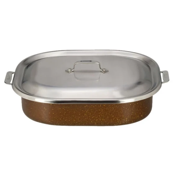 Bon Chef 60004CLDCOFFEE Cucina 7 Qt. Coffee Stainless Steel Roasting Pan with Lid - 15" x 11" x 4 1/8"