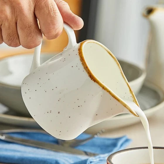 Acopa Keystone 10 oz. Vanilla Bean Porcelain Creamer - 2/Pack