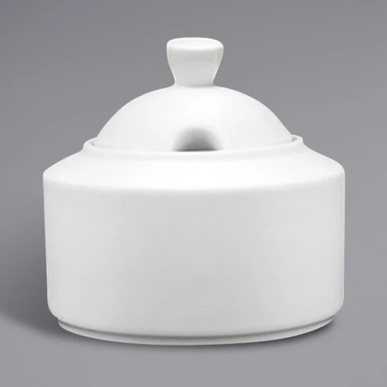 Zwiesel Fortessa Ilona 8 oz. Bright White China Sugar Bowl with Lid - 48/Case