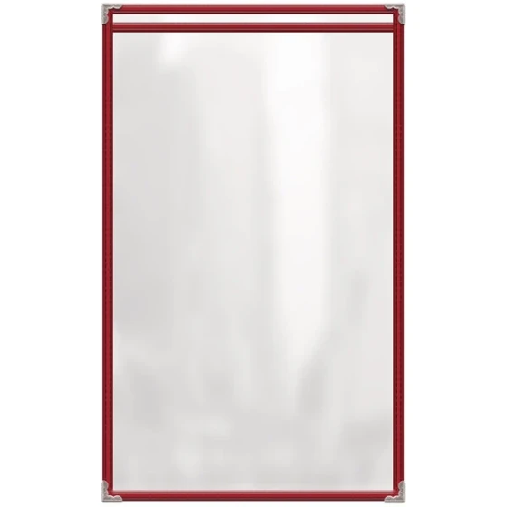 H. Risch, Inc. TES Deluxe Sewn 8 1/2" x 14" Red 2 View Vinyl Menu Cover with Silver Decorative Corners and Gloss Finish