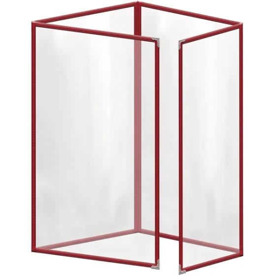 H. Risch, Inc. TETQ Deluxe Sewn 8 1/2" x 14" Red 8 View Foldout Vinyl Menu Cover with Silver Decorative Corners and Gloss Finish