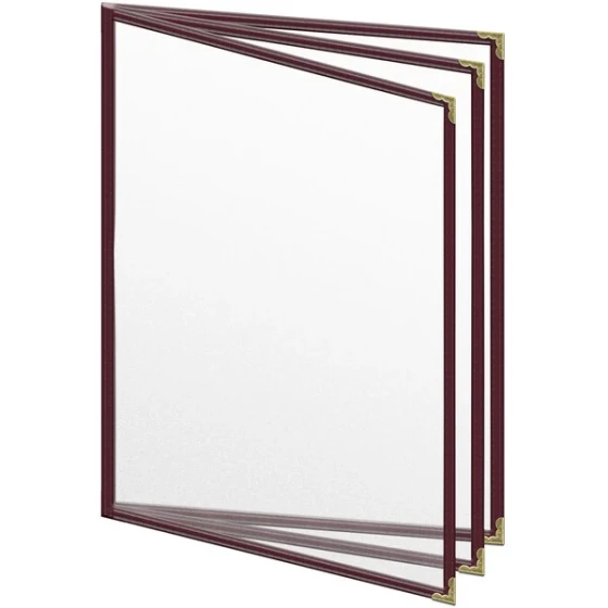 H. Risch, Inc. TETB Deluxe Sewn 8 1/2" x 11" Maroon 6 View Vinyl Menu Cover with Gold Decorative Corners and Matte Finish