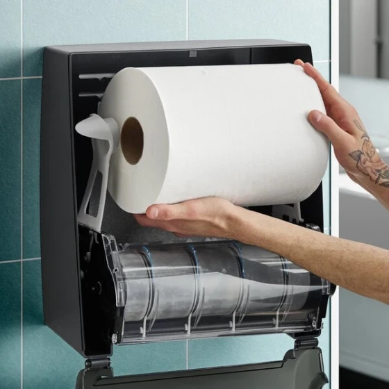 Lavex Premium 10" White Aircell TAD Hardwound Paper Towel Roll, 500 Feet / Roll - 6/Case