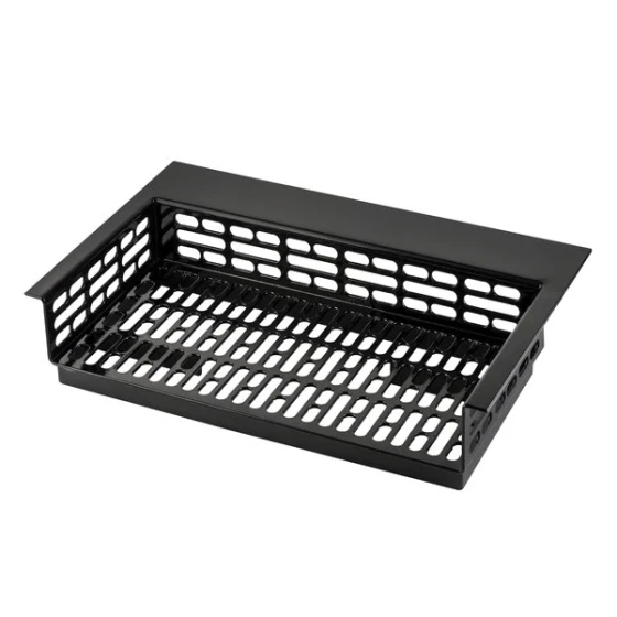 TableCraft CW1084BK Simple Solutions 21 1/4" x 13 5/8" x 5" Black Cast Aluminum Perforated Single Cold Well Drop-In Template