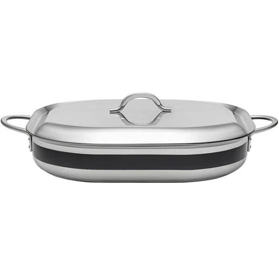Bon Chef Country French X 5 Qt. Black Stainless Steel Roasting Pan - 71023-CF2-B