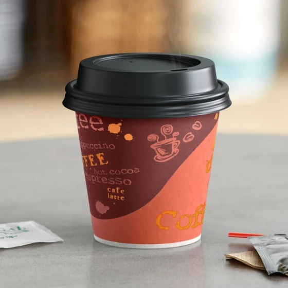 Choice 8 oz. Coffee Print Poly Paper Hot Cup and Lid - 100/Case