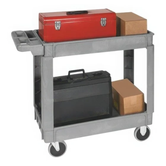 Wesco Industrial Products 25" x 43 1/2" 550 lb. Gray 2-Shelf Deluxe Plastic Service Cart 270434
