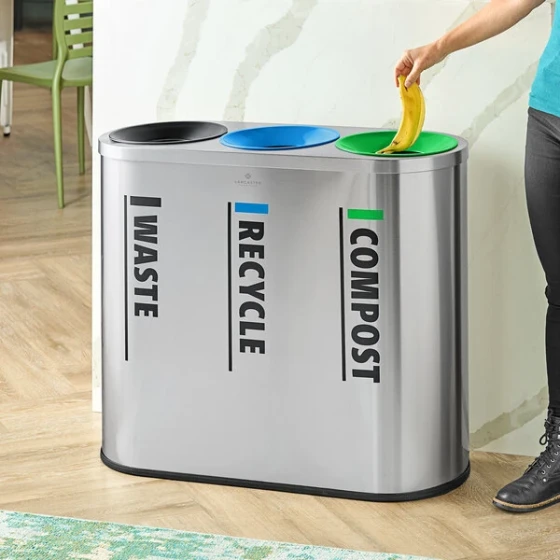 Lancaster Table & Seating 33 Gallon Stainless Steel Decorative Indoor Three-Stream Trash Can