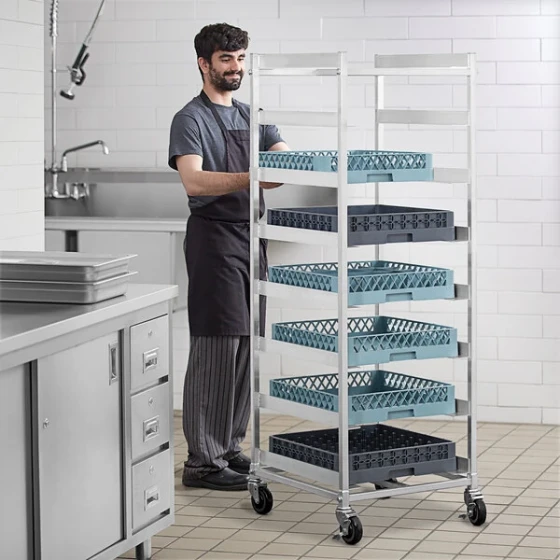 Steelton 8 Shelf Aluminum Glass Rack Cart with 8" Spacing