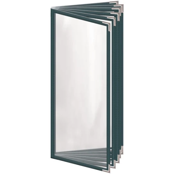 H. Risch, Inc. TE-12V Deluxe Sewn 4 1/4" x 11" Green 12 View Vinyl Menu Cover with Silver Smooth Corners and Gloss Finish