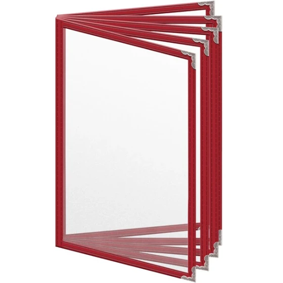 H. Risch, Inc. TE-10V Deluxe Sewn 5 1/2" x 8 1/2" Red 10 View Vinyl Menu Cover with Silver Decorative Corners and Matte Finish