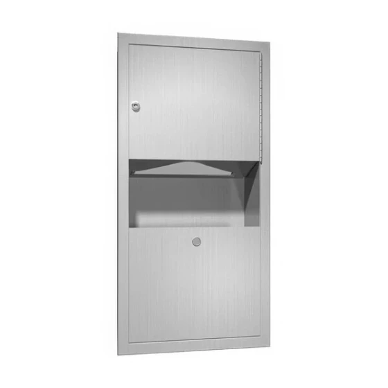 American Specialties, Inc. Traditional 10-0462-AD-2 Stainless Steel Semi-Recessed Paper Towel Dispenser with 2 Gallon Waste Receptacle