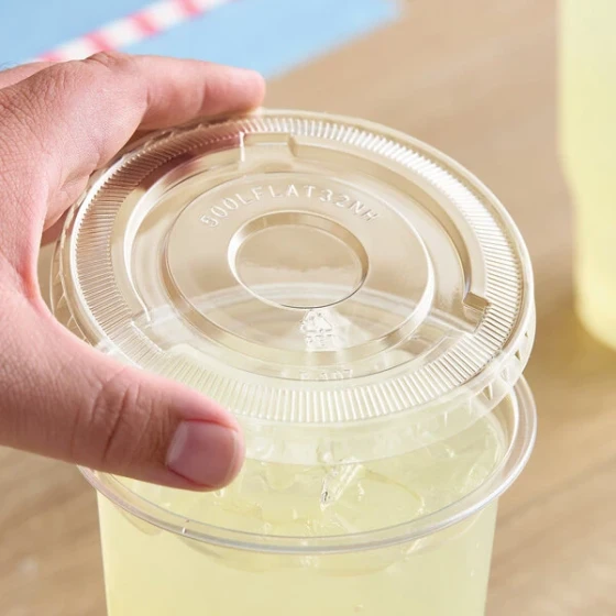 Choice 32 oz. Clear PET Plastic Flat Lid with No Straw Slot - 50/Pack