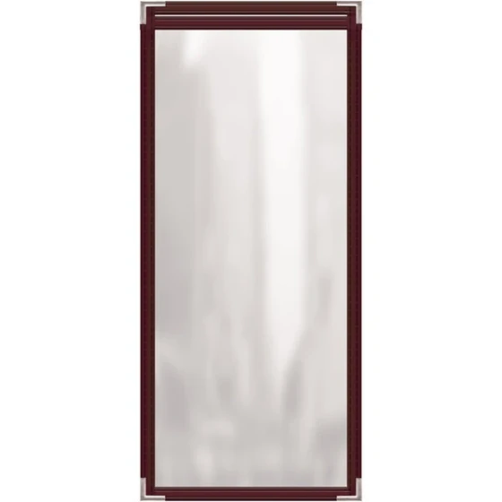 H. Risch, Inc. TES Deluxe Sewn 5 1/2" x 14" Maroon 2 View Vinyl Menu Cover with Silver Smooth Corners and Gloss Finish