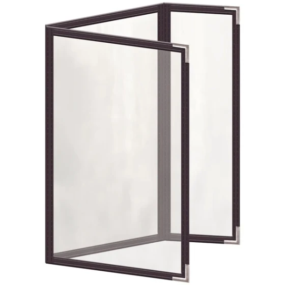 H. Risch, Inc. TEDQ Deluxe Sewn 5 1/2" x 8 1/2" Brown 6 View Menu Cover with Silver Smooth Corners and Glossy Finish