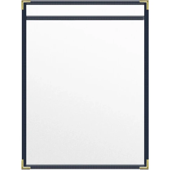 H. Risch, Inc. TES Deluxe Sewn 8 1/2" x 11" Blue 2 View Vinyl Menu Cover with Gold Smooth Corners and Matte Finish