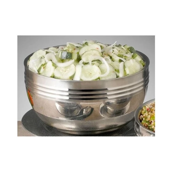 Bon Chef 9317 Cold Wave 0.75 Qt. Stainless Steel Triple Wall Bowl with Stackable Lid