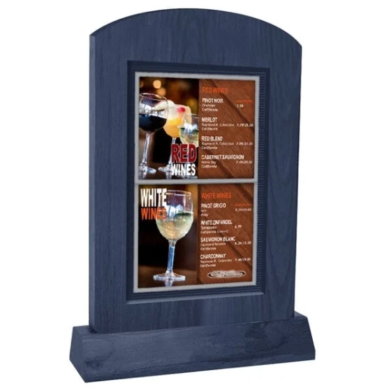 Menu Solutions WTARCH-A-2S 4" x 6" Denim Arched Wood Menu Tent with Angled Base
