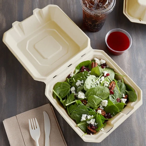 Tellus Products 8" x 8" x 3" Compostable Fiber Clamshell Container - 200/Case