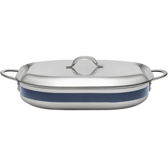 Bon Chef Country French X 5 Qt. Blue Stainless Steel Roasting Pan - 71023-CF2-CB