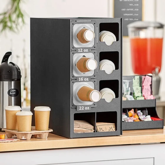 KleanTake by ServSense Black Countertop Cup Dispenser / Lid Organizer - 8 Slot