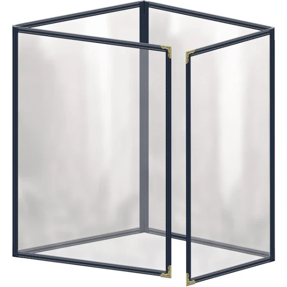 H. Risch, Inc. TETQ Deluxe Sewn 8 1/2" x 11" Blue 8 View Foldout Vinyl Menu Cover with Gold Decorative Corners and Gloss Finish