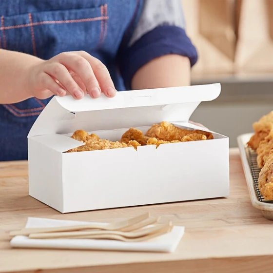 Choice 9" x 5" x 3" White Customizable Take Out Lunch Box / Chicken Box with Tuck Top - 250/Case