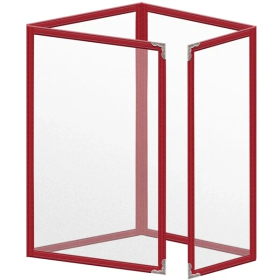 H. Risch, Inc. TETQ Deluxe Sewn 5 1/2" x 8 1/2" Red 8 View Foldout Vinyl Menu Cover with Silver Decorative Corners and Matte Finish