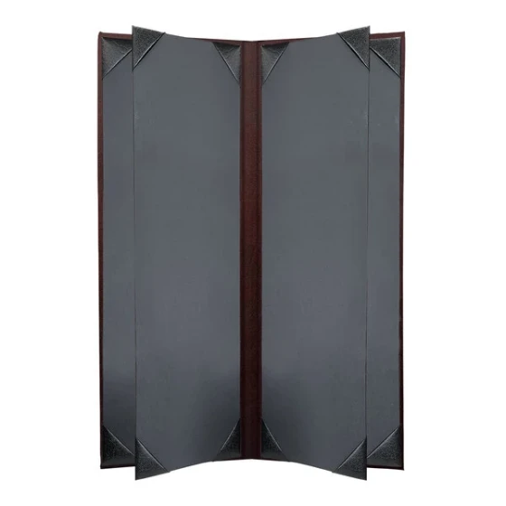 H. Risch, Inc. 4 1/4" x 14" Wine Tuxedo Leather Customizable 6 View Menu Cover with Picture Corners